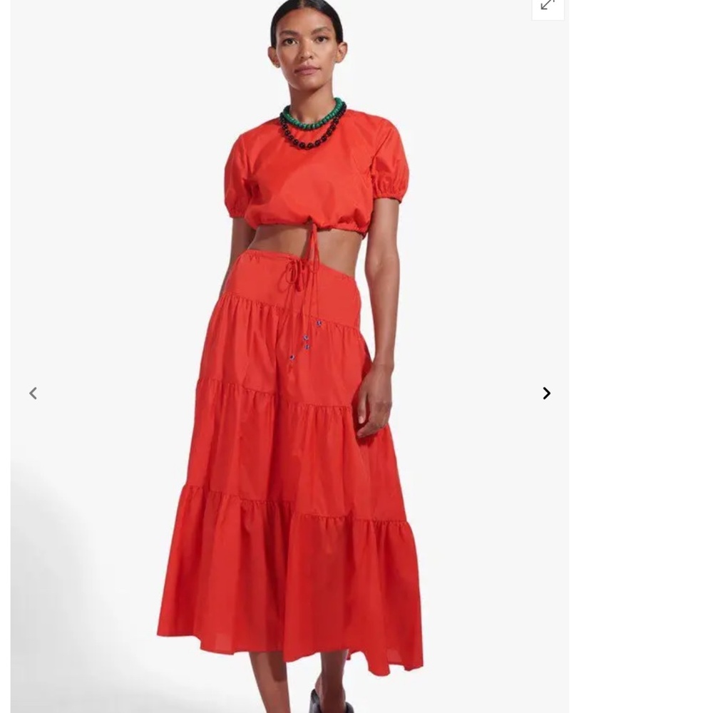 Staud Lucca Tomato Red Tiered Maxi Skirt NWT